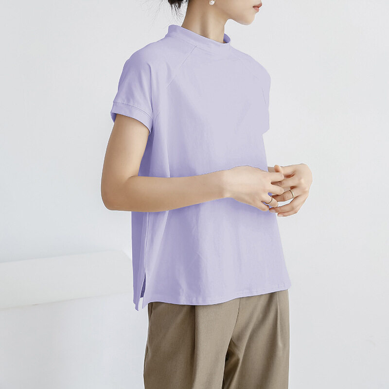 Tシャツ｜夏・綿・短袖・女性Tシャツ・フランス風・サイドスリット・上着・女性・服|undefined