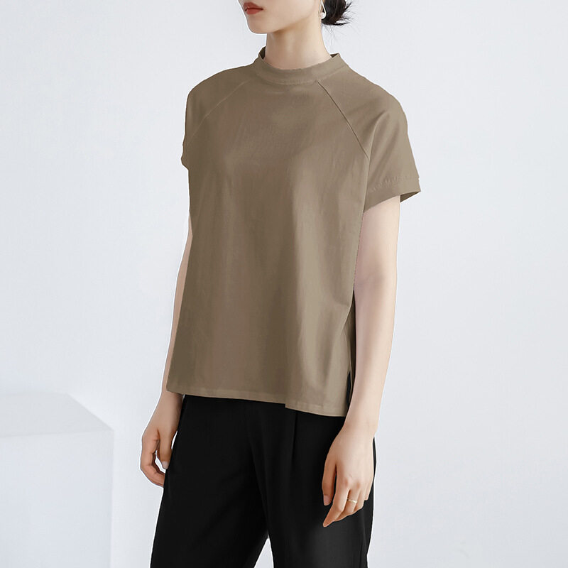 Tシャツ｜夏・綿・短袖・女性Tシャツ・フランス風・サイドスリット・上着・女性・服|undefined