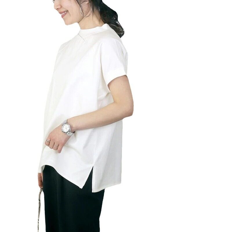 Tシャツ｜夏・綿・短袖・女性Tシャツ・フランス風・サイドスリット・上着・女性・服|undefined