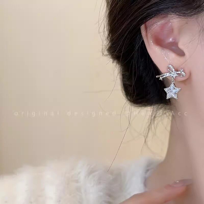 イヤリング｜ダイヤモンド付き・蝶結び・星柄・かわいい・高級感・レーディス・アクセサリー・韓国風・耳飾り|undefined