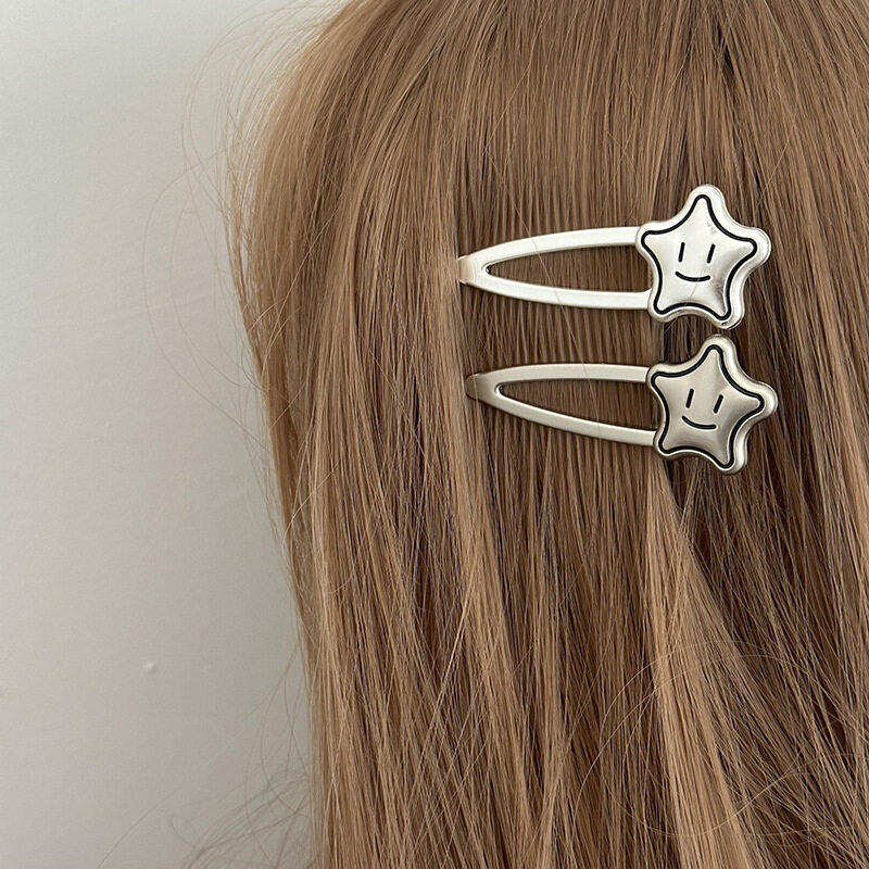 ヘアクリップ｜メタル・スマイル・スター・ヘアクリップ・Y2Kスタイル・五角星・ダックビルクリップ・前髪クリップ・新作|undefined
