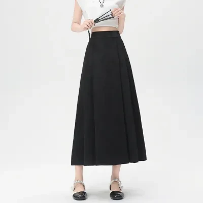 スカート｜ハイウエスト・ロング丈・中華風・無地・シンプル・プリーツ・Aライン・女性・レーディス・服