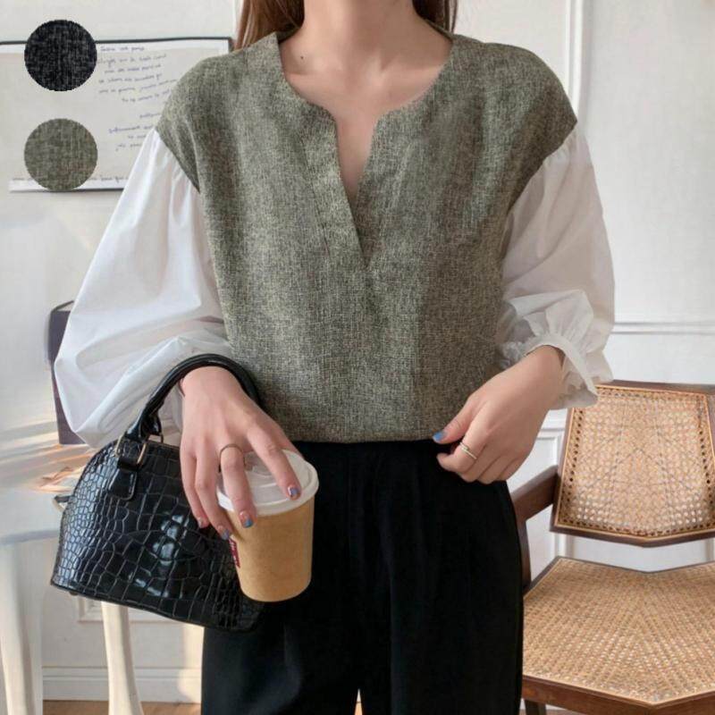 シャツ｜新作・春服・バルーンスリーブ・フェイクレイヤード・ツイード風・人気商品|undefined