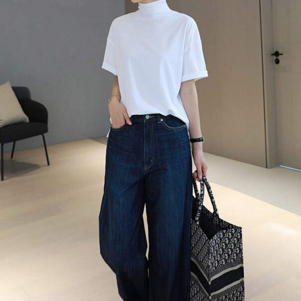 Tシャツ｜ハイネック・カジュアル・ゆったり・半袖・インナー・トップス・無地・シンプル|undefined
