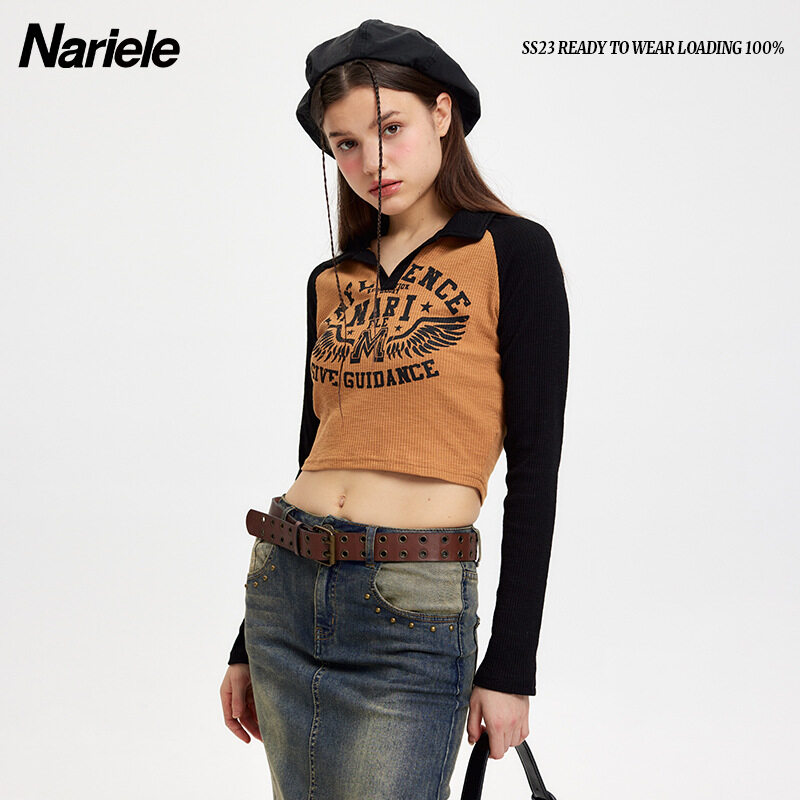 Tシャツ｜レディース・ファッション・カジュアル・ルーズ・ショート丈・長袖・トップス・春秋用・ヴィンテージ風・スリムフィット|undefined