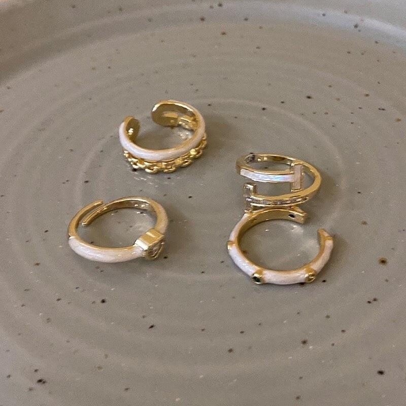 指輪｜ダブルチェーン・T字型・ハートモチーフ・エレガント・軽やか・S925シルバー・オープン・フィンガーリング・トレンド|undefined