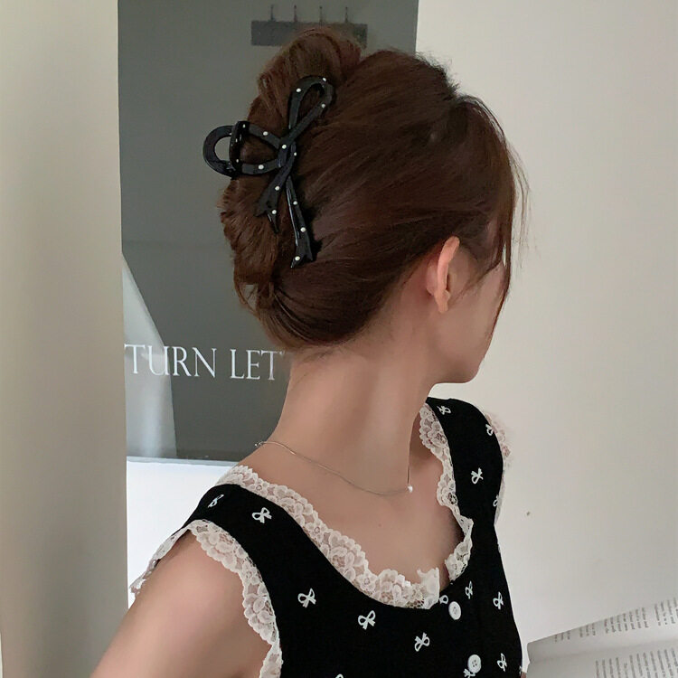 ヘアクリップ｜黒白ドット・リボンクリップ・ヘアクリップ・サメクリップ・アップスタイル・ヘアアクセサリー・甘い|undefined