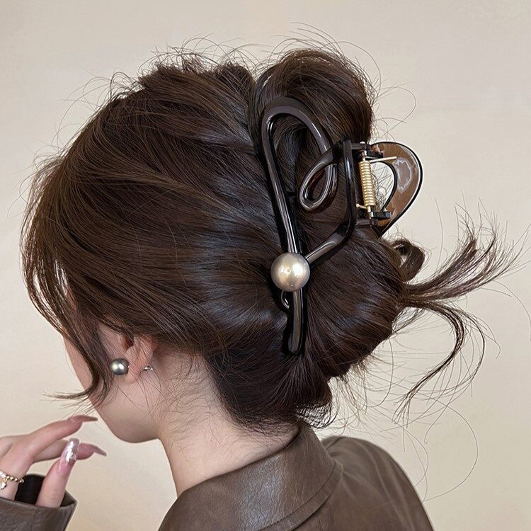 ヘアクリップ｜ハート型・パール・ヘアクリップ・大サイズ・後頭部用・シャーククリップ・エレガント・透かしデザイン|undefined