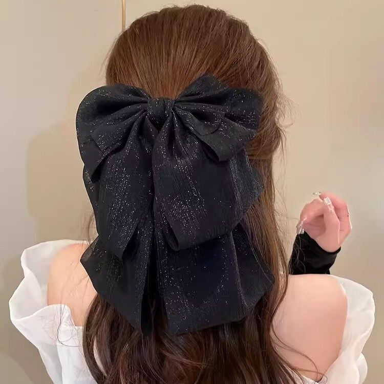 ヘアクリップ｜ブラック・大きいサイズ・リボン・髪飾り・エレガント・ヘアアクセサリー|undefined
