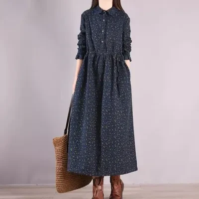 ワンピース｜フラワープリント・リラックス・ウエストリボン・裏起毛・秋冬