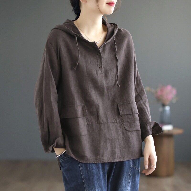 パーカー｜文芸復古・秋冬・綿麻・長袖・ルーズ・フード付き・Tシャツ|undefined