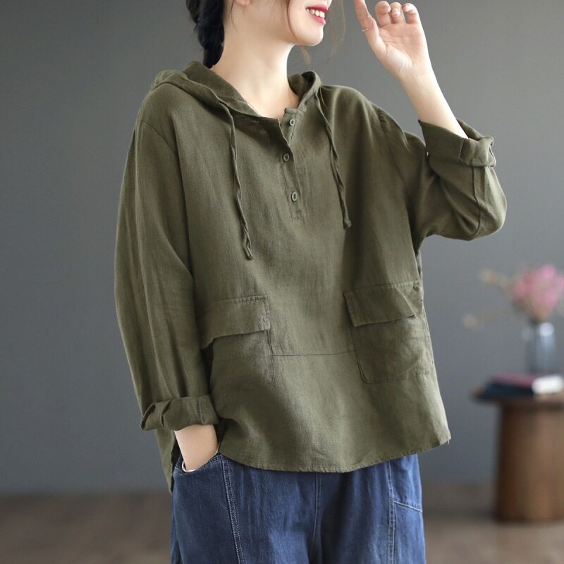 パーカー｜文芸復古・秋冬・綿麻・長袖・ルーズ・フード付き・Tシャツ|undefined