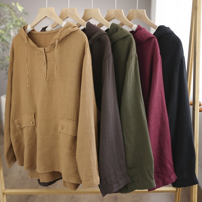 パーカー｜文芸復古・秋冬・綿麻・長袖・ルーズ・フード付き・Tシャツ|undefined