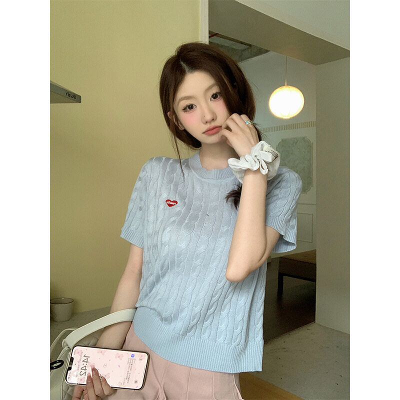 ニットトップス｜アカデミック風・刺繍・Tシャツ・半袖・デザイン感|undefined
