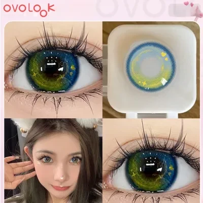 OVOLOOKカラコン｜ブルーグリーン・半年使用・直径サイズ・度付き・コンタクトレンズ・新作・「カートを入れる」をタッチして、柄をチェック！