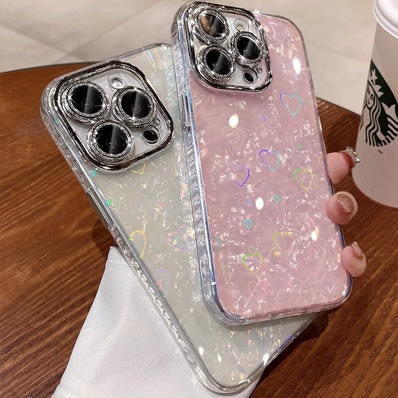 iPhone16スマホケース対応｜全包・レンズ・スマホケース・14ProMax・レーザー・ハート・シェル模様・13・ハード・16|undefined