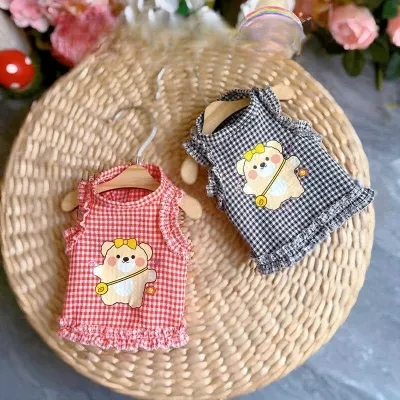 PetAuto ペット用ベスト｜格子柄・クマ・小型犬・薄手・猫用・着脱便利・可愛い・通気性良い