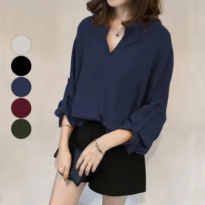 シャツ｜Vネック・無地・スリムフィット・秋冬・ゆったり