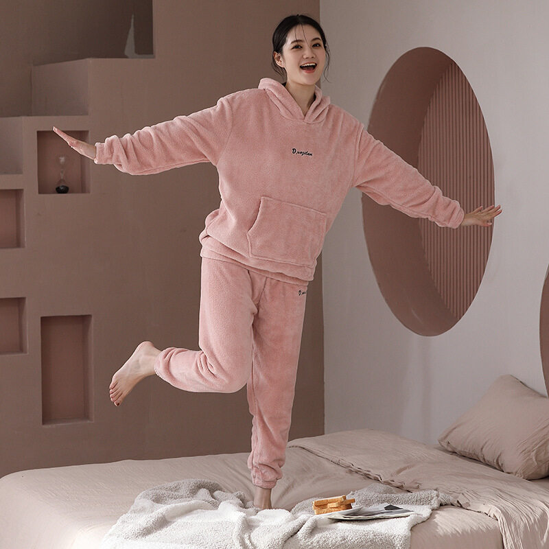 セットアップ｜フード付き・コーラルフリース・秋冬用・裏起毛・ポケット付き・袖口ゴム・ルームウェア・スポーツウェア・おしゃれ|undefined