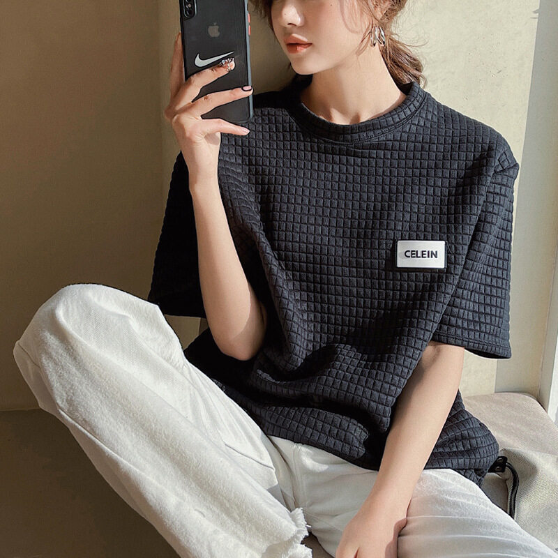 Tシャツ ｜ 白・ルーズ・夏・ワッフル・カジュアル・トレンド・半袖|undefined