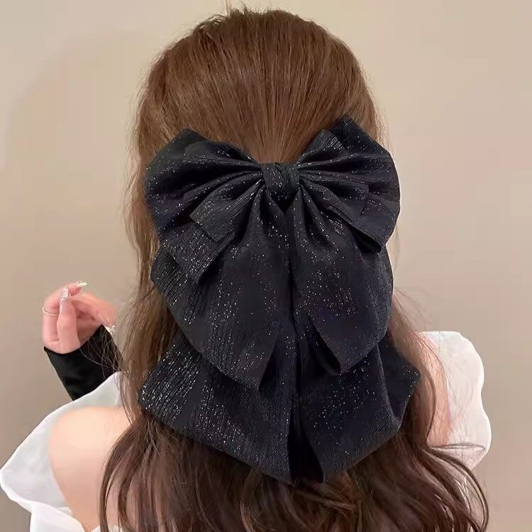 ヘアクリップ｜ブラック・大きいサイズ・リボン・髪飾り・エレガント・ヘアアクセサリー|undefined