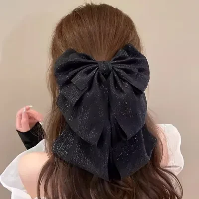 YOOYOOTOWN ヘアクリップ｜ブラック・大きいサイズ・リボン・髪飾り・エレガント・ヘアアクセサリー