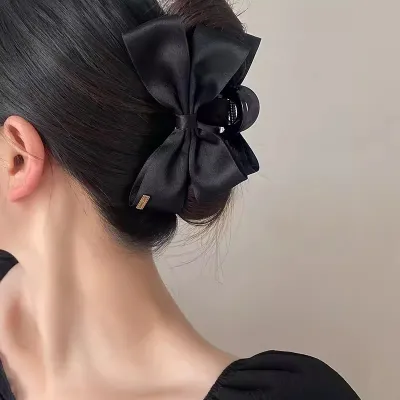 ヘアクリップ｜黒いリボンクリップ・大きめ・後頭部用・サメクリップ・ヘアアレンジ・ヘアアクセサリー|undefined