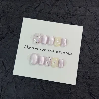 ネイルチップ｜手作り・ ロマンティック・ハンドメイド・ショート・紫色・ガラス・キャッツアイ・キラキラ・スイート・取り外し可能