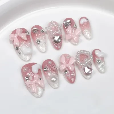 ネイルチップ｜手作り・着用ネイル・スウィート・かわいい・やさしい・ピンク・アーモンド