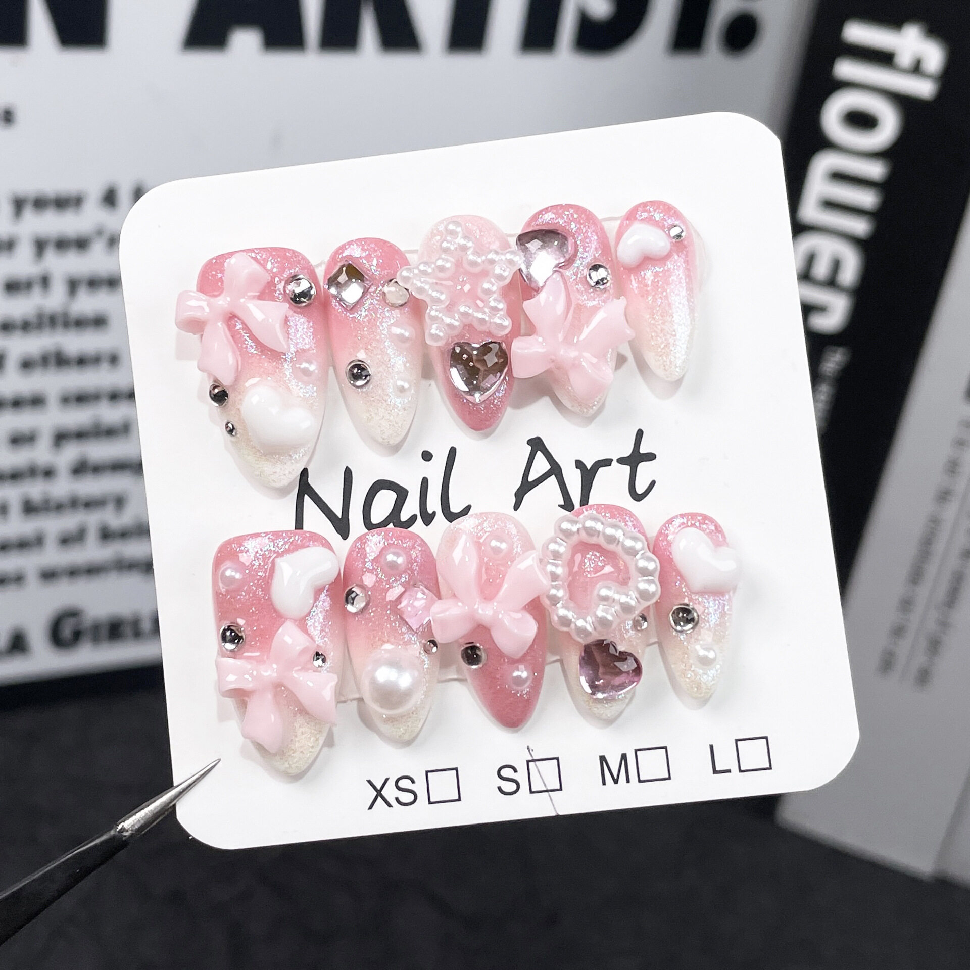 ネイルチップ｜手作り・着用ネイル・スウィート・かわいい・やさしい・ピンク・アーモンド|undefined