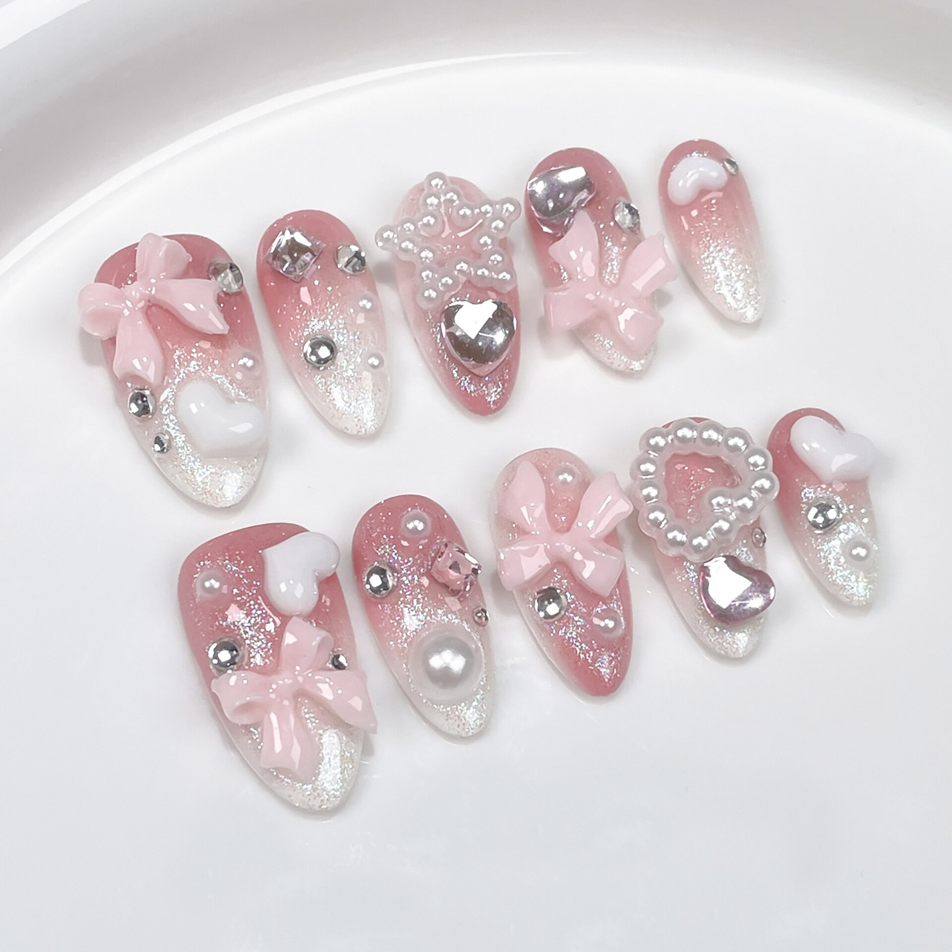 ネイルチップ｜手作り・着用ネイル・スウィート・かわいい・やさしい・ピンク・アーモンド|undefined