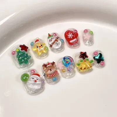 Orange.Nail ネイルチップ｜手作り・かわいい・ショート・クリスマス・サンタ・立体・着用式