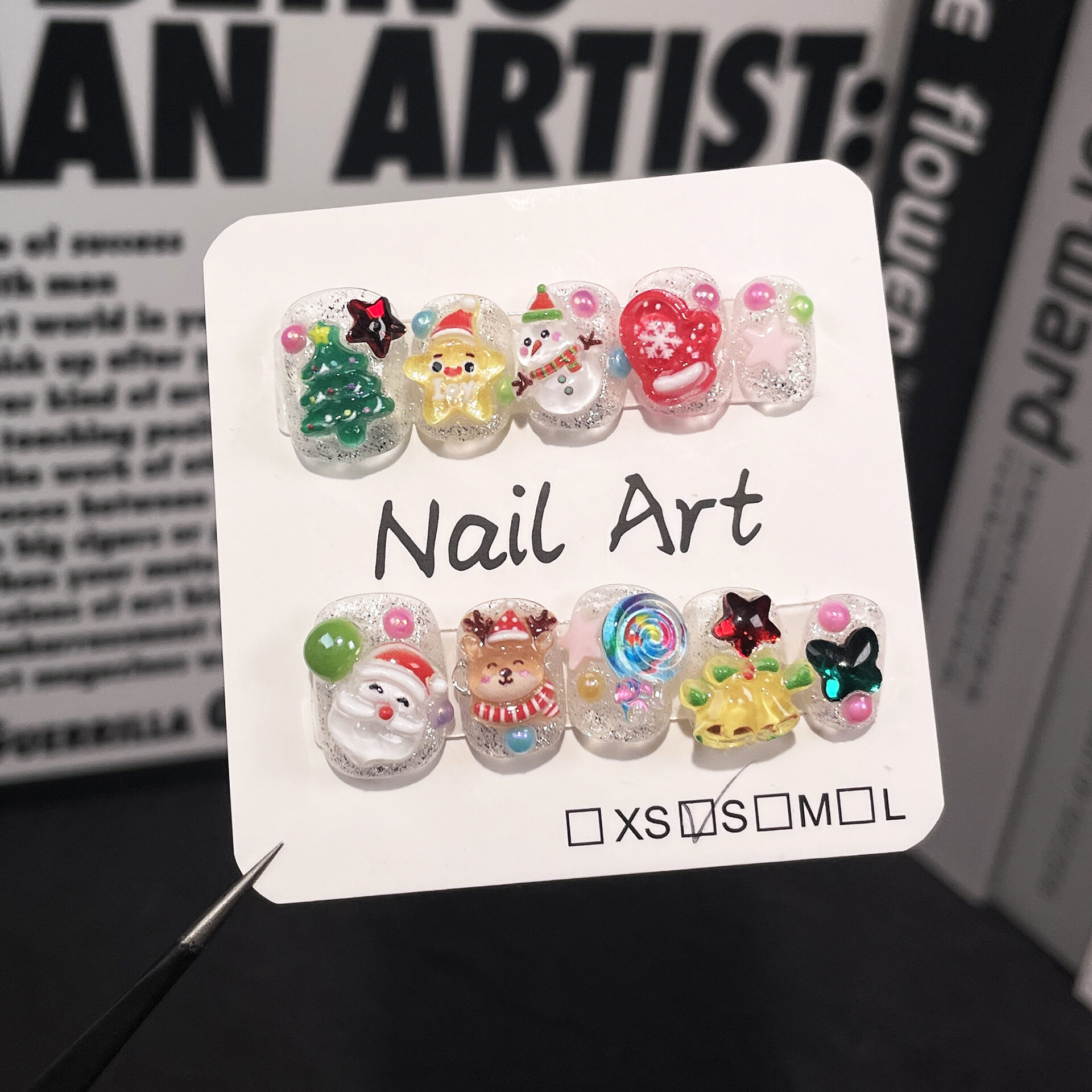 ネイルチップ｜手作り・かわいい・ショート・クリスマス・サンタ・立体・着用式|undefined