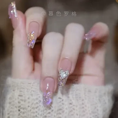 ネイルチップ｜手作り・着用ネイルチップ・紫色・繰り返し使用可能・ラメ