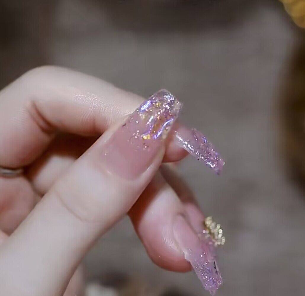 ネイルチップ｜手作り・着用ネイルチップ・紫色・繰り返し使用可能・ラメ|undefined