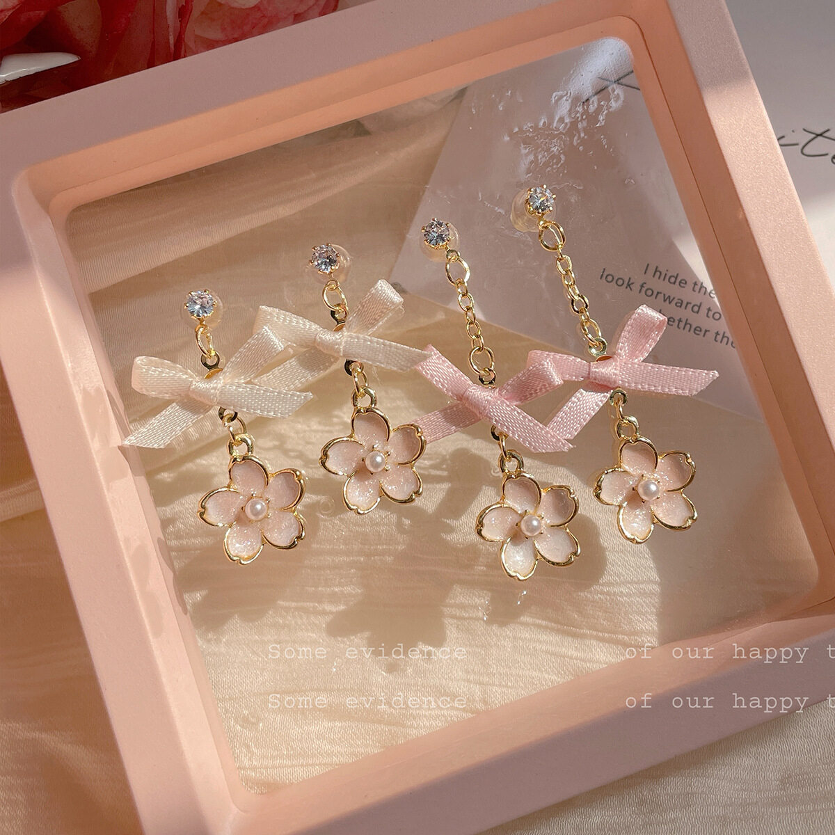 ピアス｜ ピンク・布製・リボン・桜・イヤリング・ペンダント・甘い・少女心・清新・可愛い|undefined
