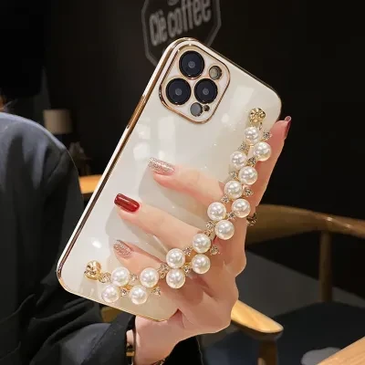 iPhone16対応スマホケース｜シリコンケース・フルカバー・iPhone15ProMax・クリエイティブ・トレンド・パールブレスレット