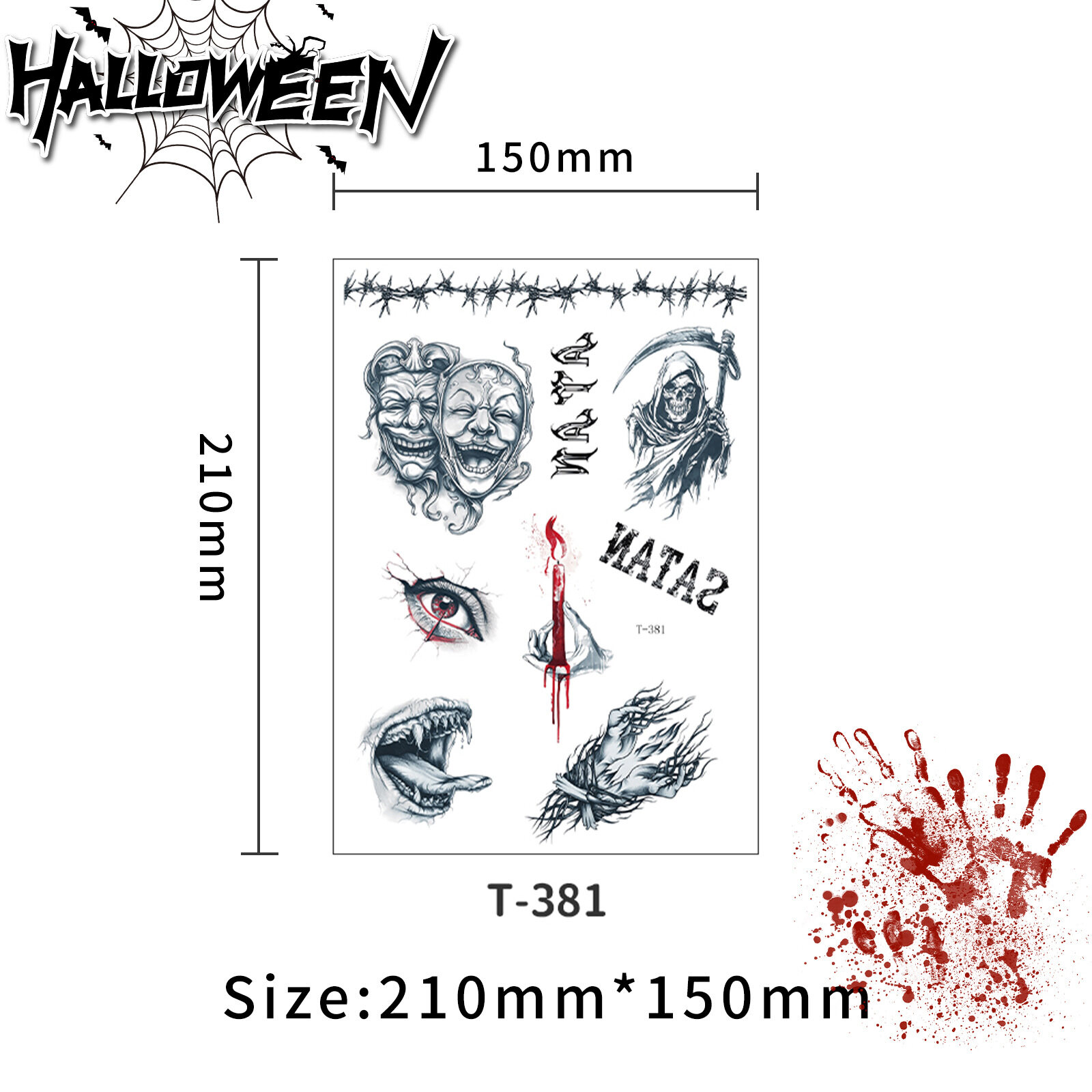 【3枚/18枚入】タトゥーシール｜ハロウィン・リアルな血痕・傷・爪痕・縫い目・防水・大人用・新作・コスプレ用|undefined