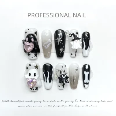 Orange.Nail ネイルチップ｜手作り・ハロウィーン・ルミナスバージョン・着用ネイル・かわいい・ゴースト・スイート・クール・ネイルアート