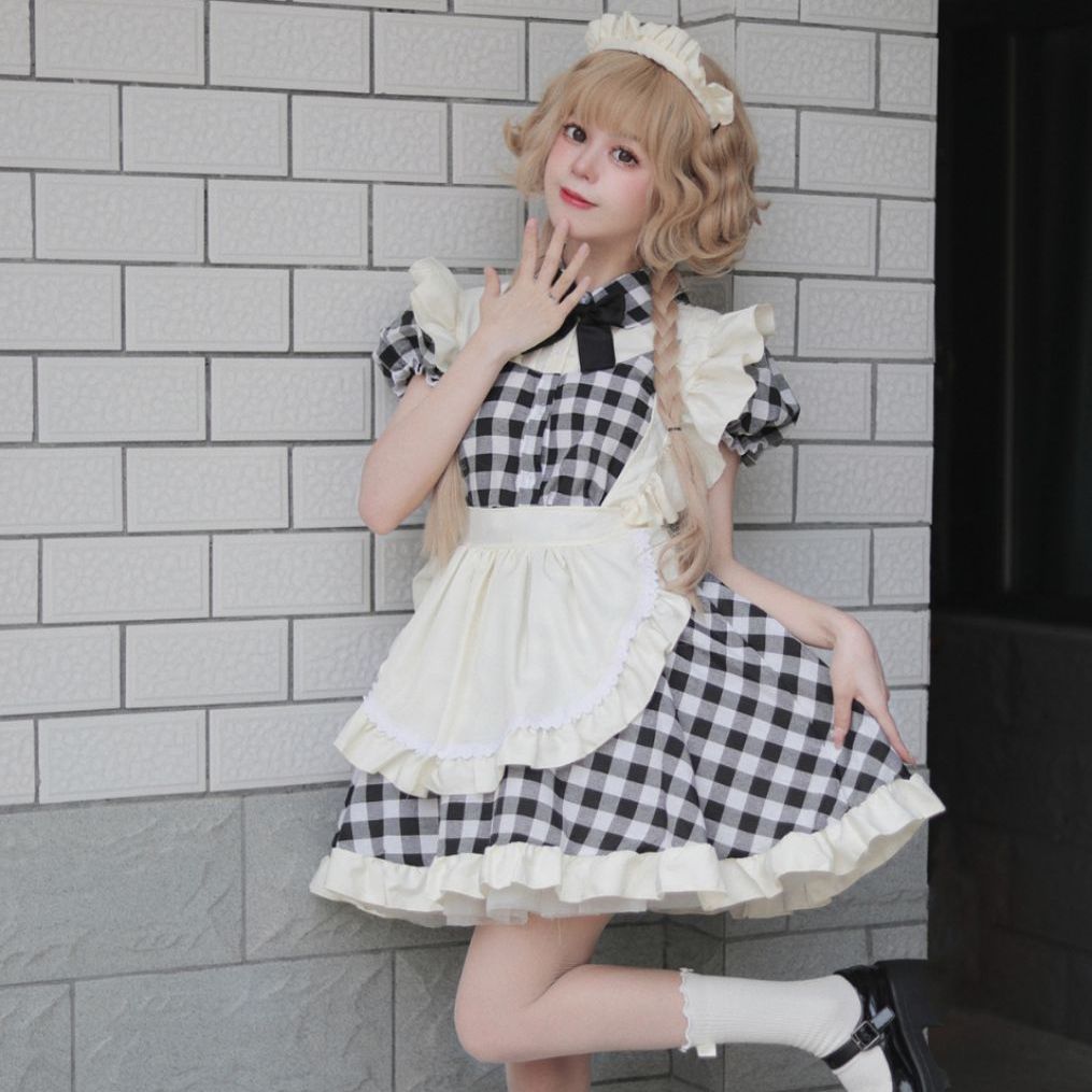 メイド服｜ハロウィン・イギリス風・ショート丈・チェック柄・コスプレ・二次元・大きいサイズ・ロリータ制服・かわいい・スタイル|undefined