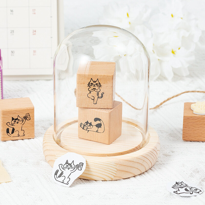 木製スタンプ｜レトロ・猫・かわいい動物・DIY素材・印刷・手帳用・ペット・猫・スタンプ|undefined