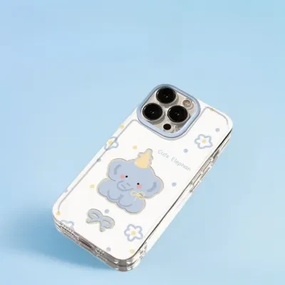 ブルー小象スマホケース｜iPhone15プロマックス・スマホケース・全包・ソフト・新型・対応・iPhone13・14・12・8P・11・XR・XS