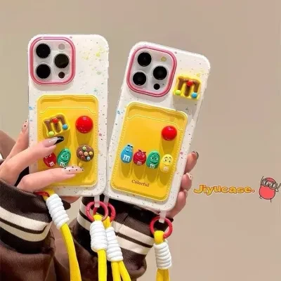 M豆カードケース｜iPhone13対応・Apple14新作・15 Pro Max・ストラップ付き・12対応・可愛い・おしゃれ・ユニーク