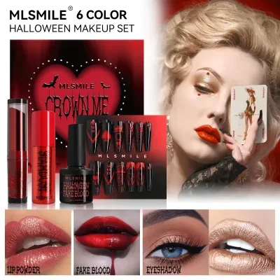 MLSMILEハロウィンメイクアップセット｜血液風リップ・パウダーアイシャドウ・ネイルセット・ツール付き