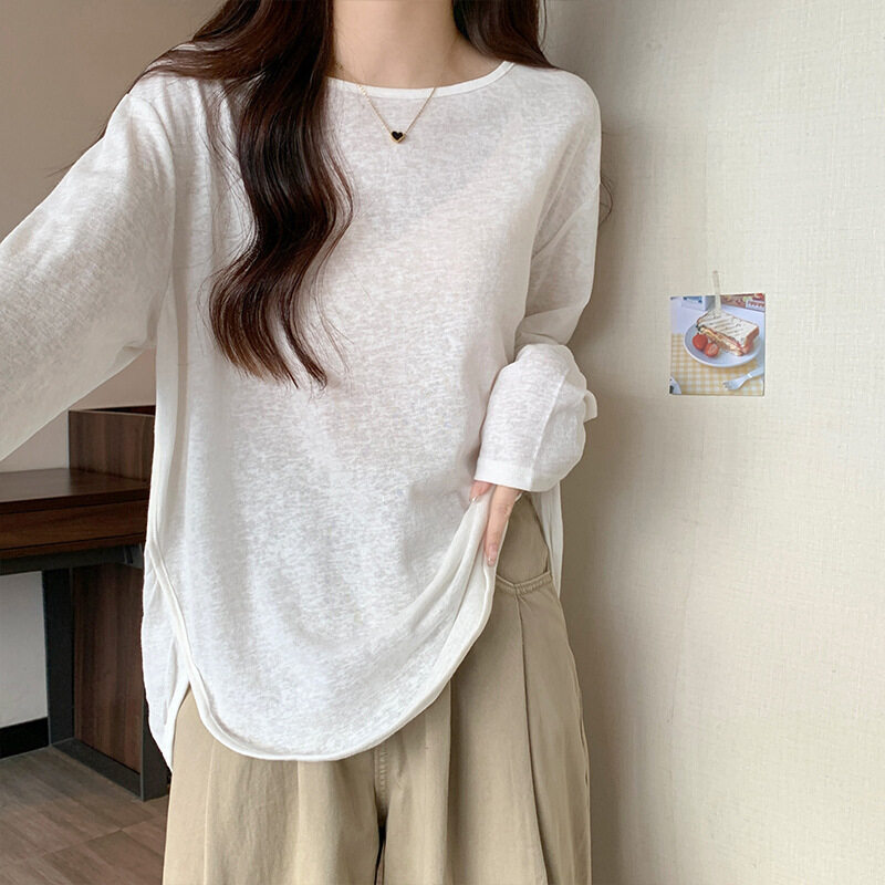 長袖Tシャツ｜秋・薄手・インナー・トップス・ラウンドネック・長袖・ルーズ|undefined