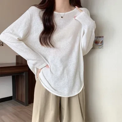 長袖Tシャツ｜秋・薄手・インナー・トップス・ラウンドネック・長袖・ルーズ