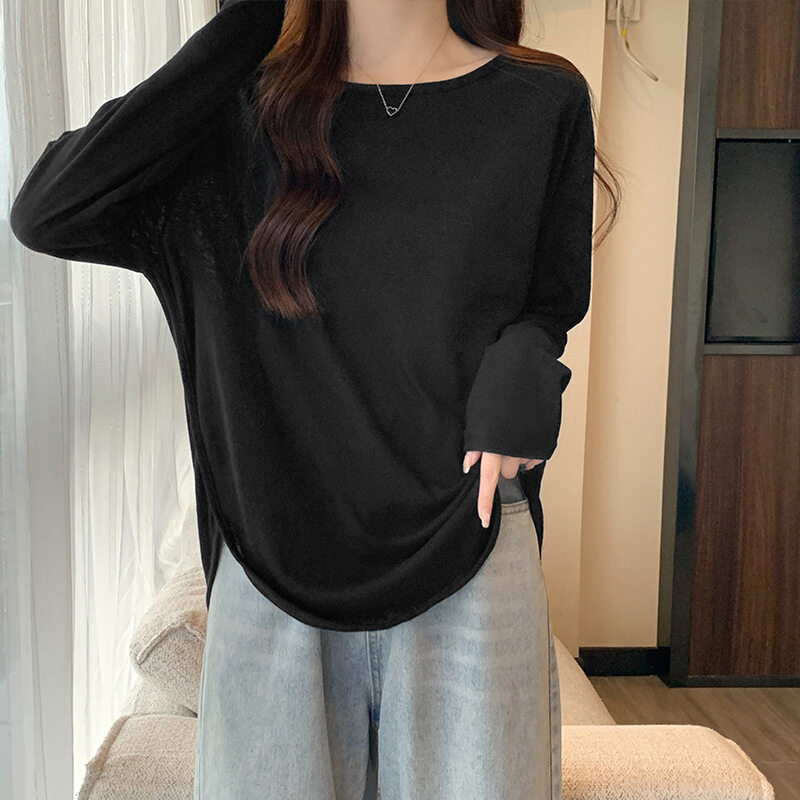 長袖Tシャツ｜秋・薄手・インナー・トップス・ラウンドネック・長袖・ルーズ|undefined