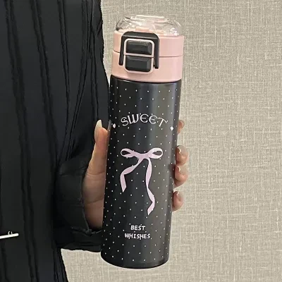 保温タンブラー｜保冷・ステンレス・ストロー付き・リボンデザイン・可愛い・アウトドア・おしゃれ・500ml
