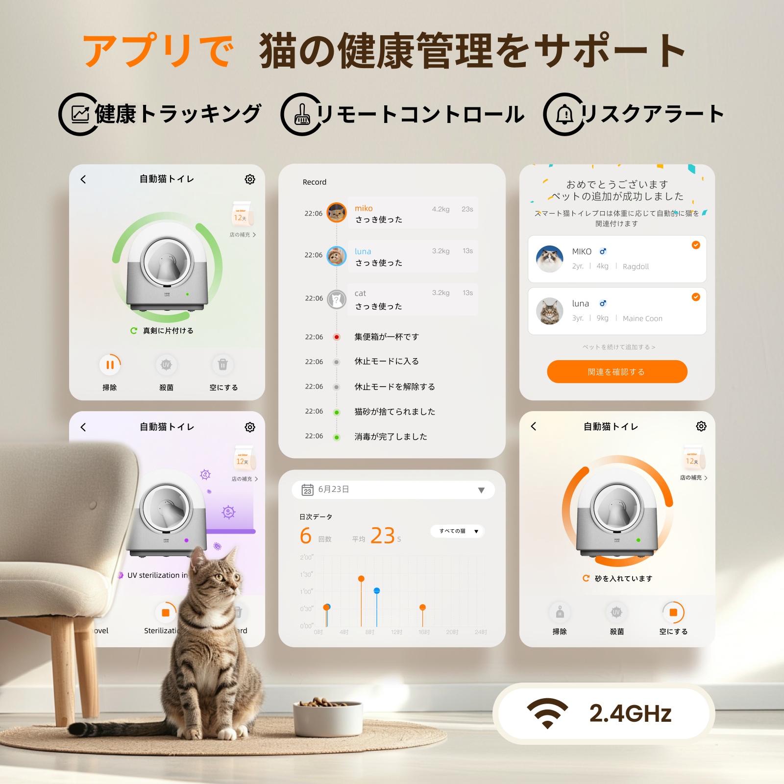 【HHOlove】 猫トイレ｜自動清掃・遠隔スマホ操作、IOS/Android対応・飛び散り防止・自動脱臭・取り外し可能・多頭飼い対応・日本語説明書|undefined