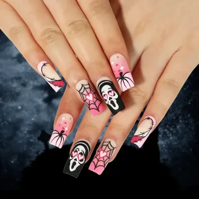 ネイルチップ｜プレスオンネイル・ハロウィン・グラデーション・ハート・かぼちゃ・クモの巣・ドクロ・かわいい